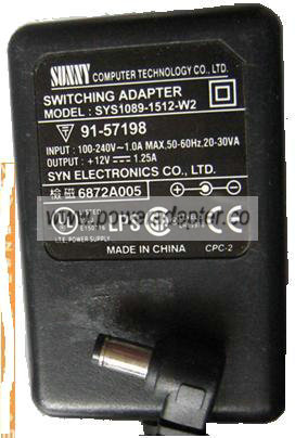 SUNNY SYS1089-1512-W2 AC ADAPTER 12V 1.25A SWITCHING POWER SUPPL - Click Image to Close
